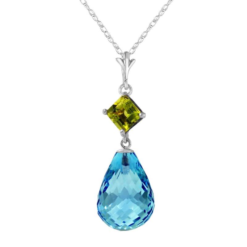 5.5 CTW 14K Solid White Gold Consciousness Pridot Blue Topaz Necklace