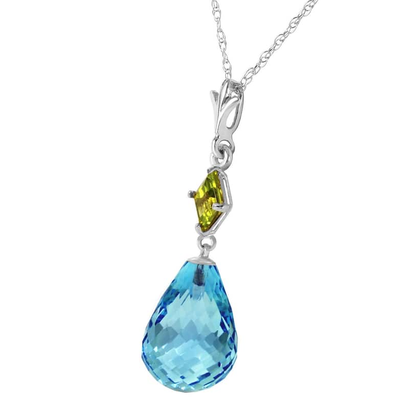 5.5 CTW 14K Solid White Gold Consciousness Pridot Blue Topaz Necklace
