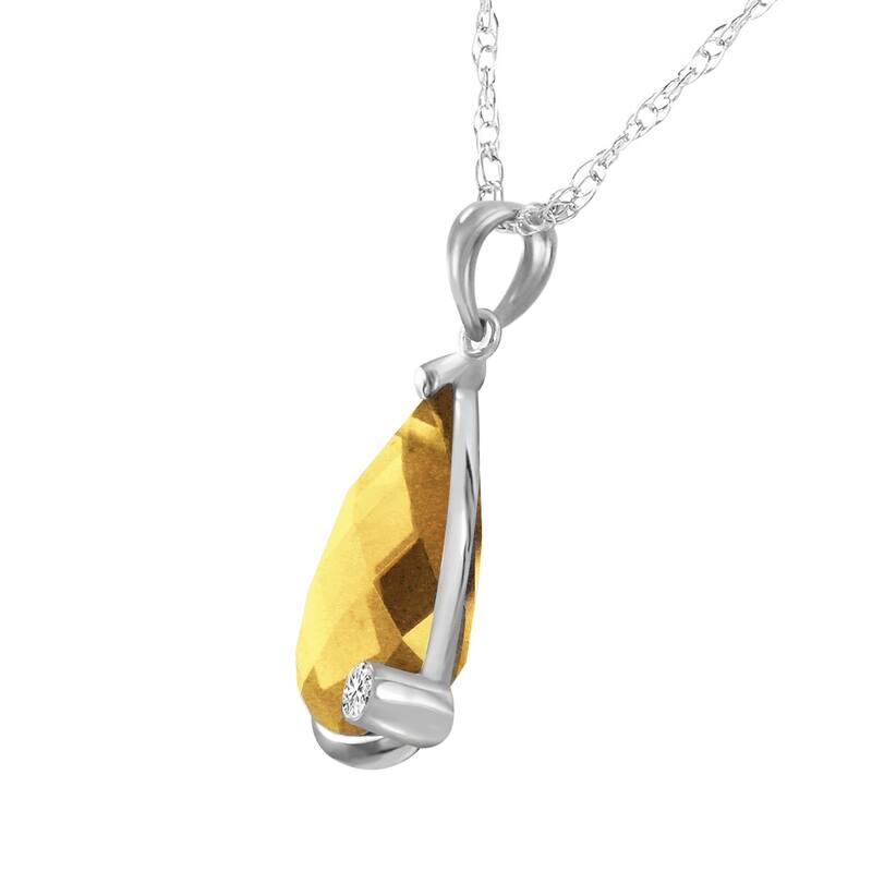 14K Solid White Gold Necklace withBriolette Checkerboard Cut Citrine & Diamond