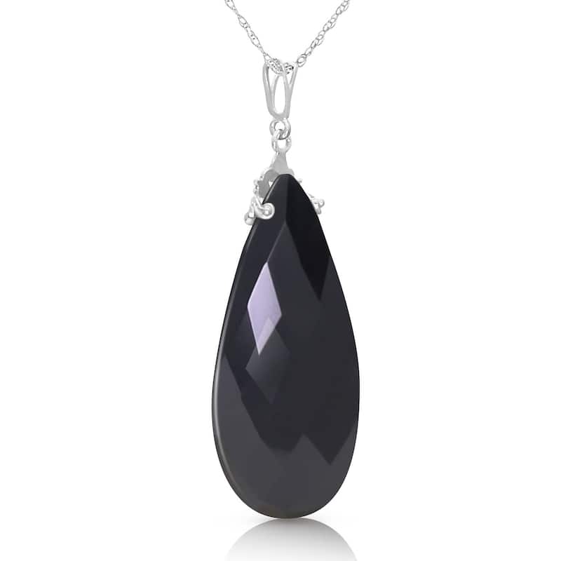 14K Solid White Gold Black Onyx Gemstone Necklace 18" Chain