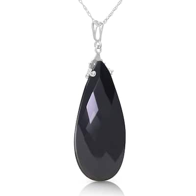 14K Solid White Gold Black Onyx Gemstone Necklace 18" Chain