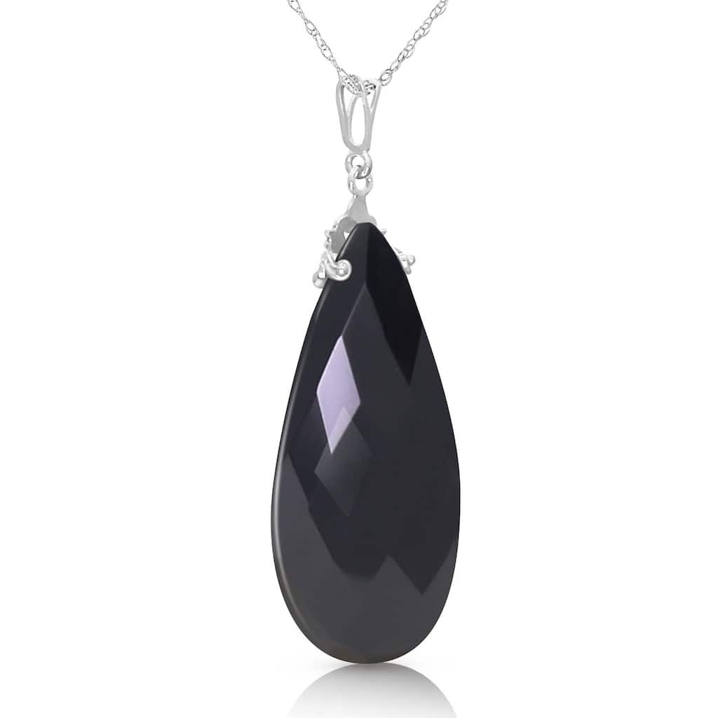 14K Solid White Gold Black Onyx Gemstone Necklace 18" Chain