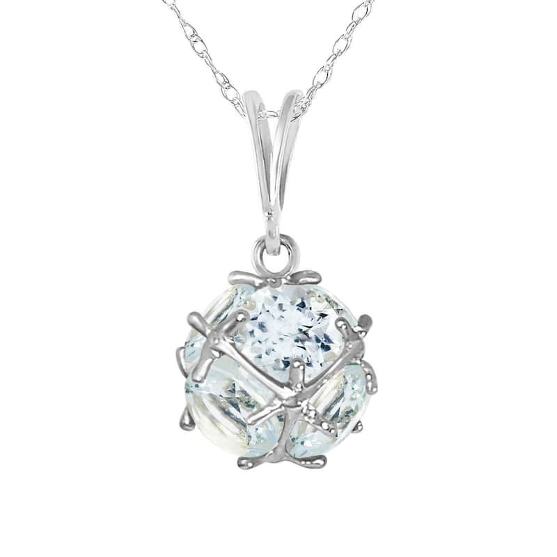 14K Solid White Gold Necklace with Natural Aquamarines