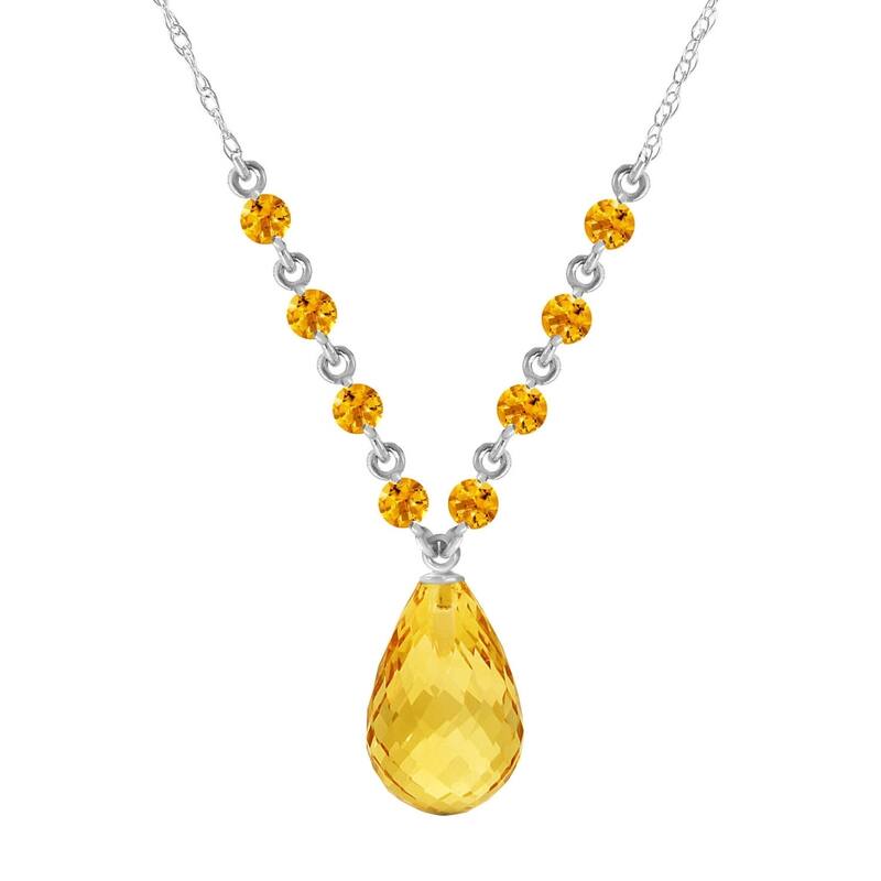 11.5 Carat 14K Solid White Gold Strong Chain Citrine Necklace