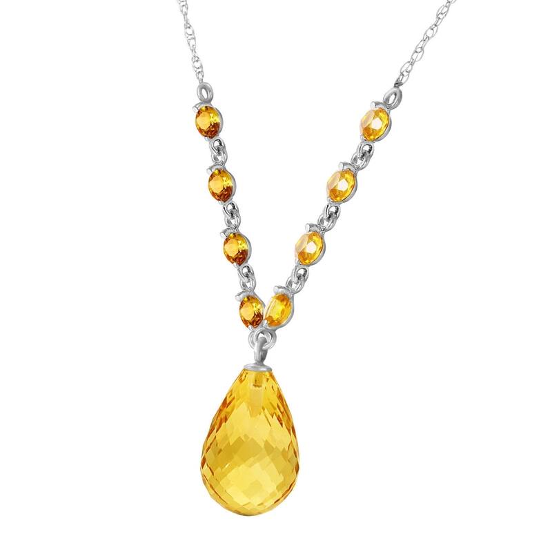 11.5 Carat 14K Solid White Gold Strong Chain Citrine Necklace