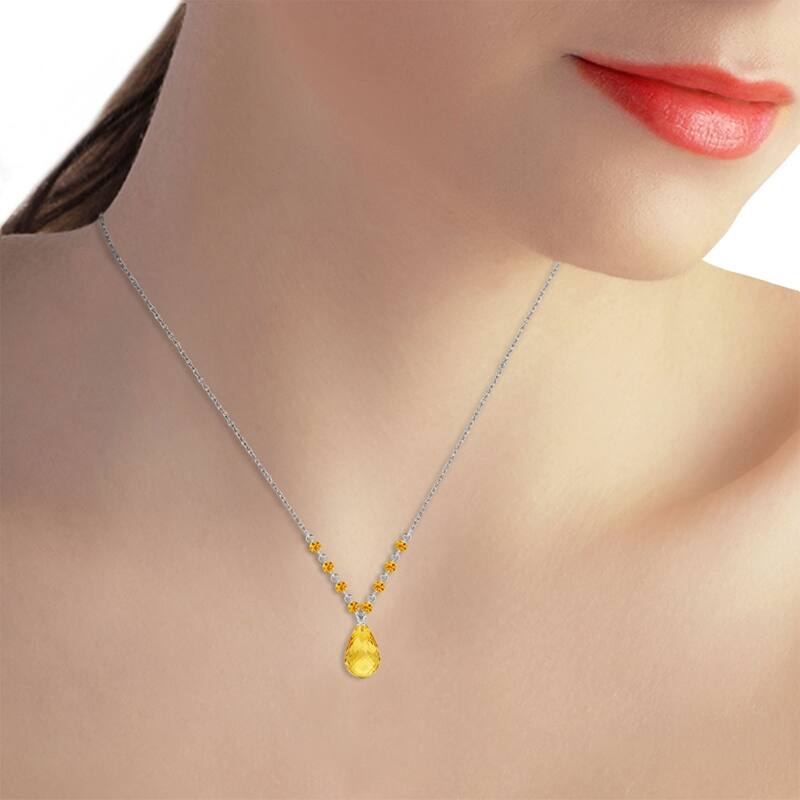11.5 Carat 14K Solid White Gold Strong Chain Citrine Necklace