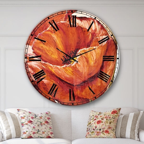 Designart 'Poppies in Wheat' Floral Large Wall CLock