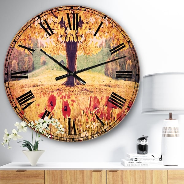 Designart 'Landscape with Poppy Flowers' Photography Oversized Wall CLock