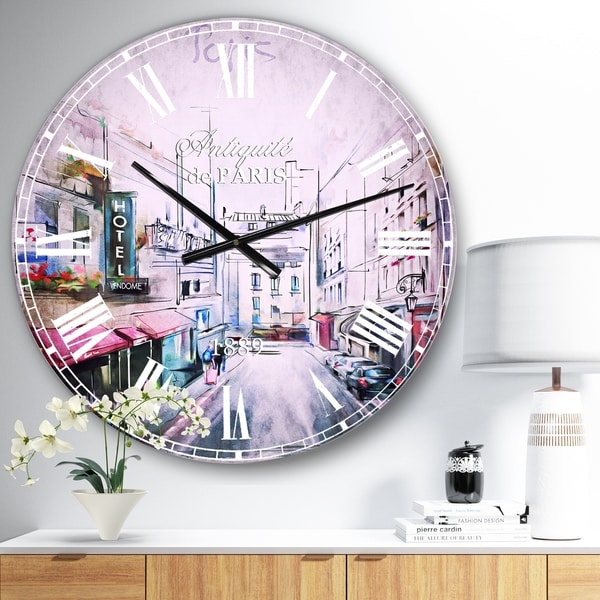 Designart 'Paris Illustration' Cityscape Digital Large Wall CLock