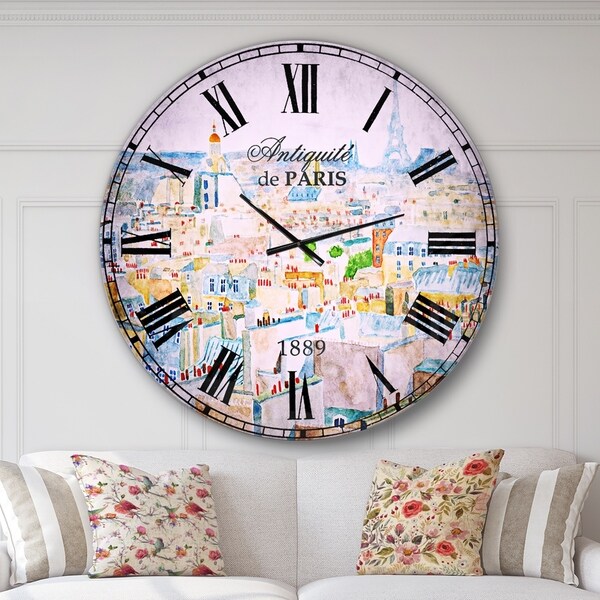 Designart 'City of Paris' Watercolor Cityscape Large Wall CLock