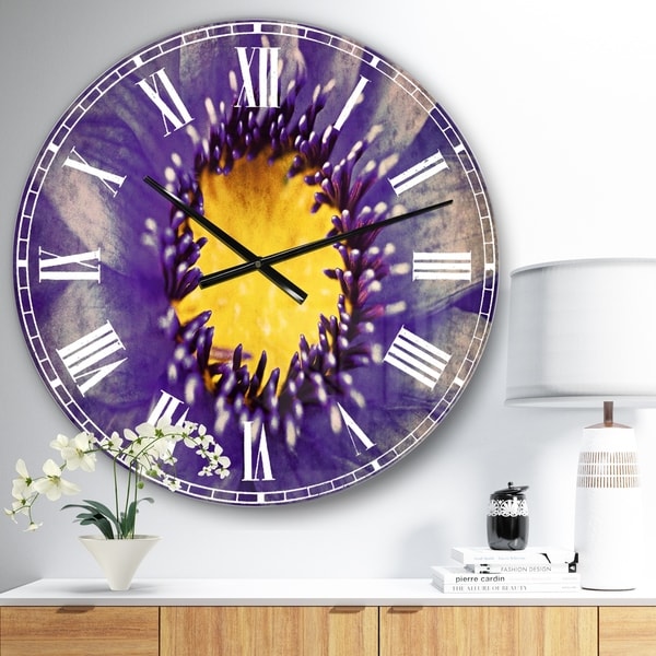 Designart 'Blue Lotus Close up Watercolor' Flowers Wall CLock