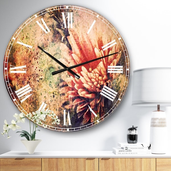 Designart 'Grunge Art with Flower and Splashes' Flower Wall CLock