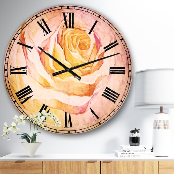 Designart 'White Rose Petal' Floral Oversized Wall CLock