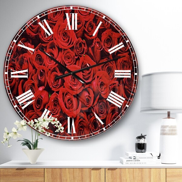 Designart 'Winter Red Rose' Floral Oversized Wall CLock