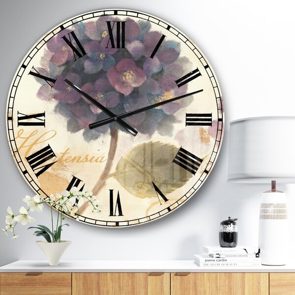 Designart 'Abundant Hydrangea Flower I' Floral Cottage Large Wall CLock