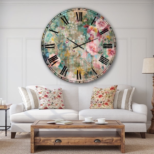 Designart 'Flower Shower III' Farmhouse Large Wall CLock