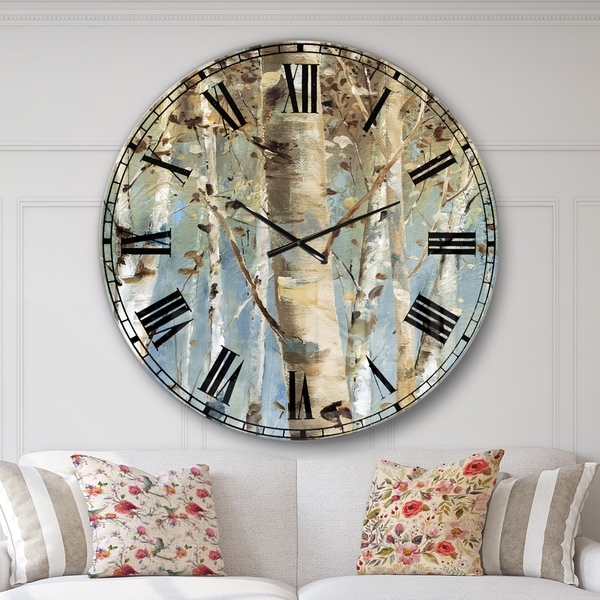 Designart 'White Birch Forest II' Modern Farmhouse Oversized Wall CLock