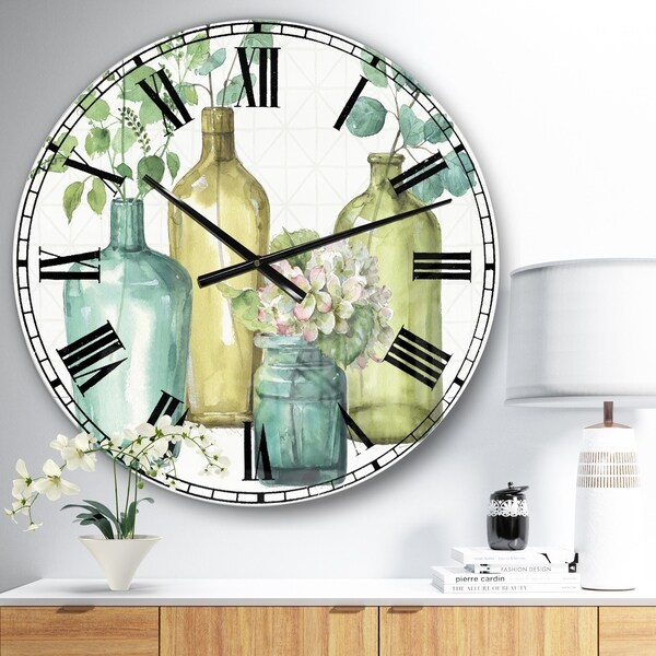 Designart 'Mixed Botanical Green Leaves VIII' Cottage Oversized Wall CLock