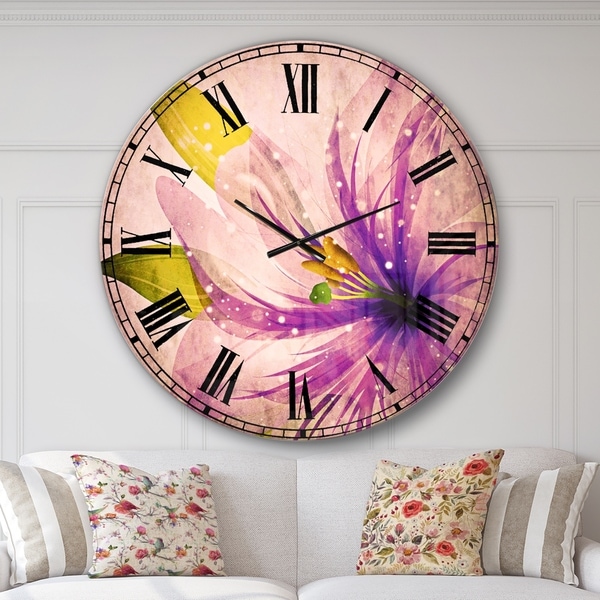 Designart 'Glowing Lily Flower' Floral Large Wall CLock