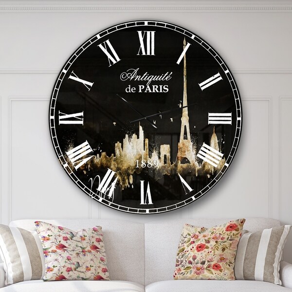 Designart 'Paris Dark Silhouette' Cityscape Large Wall CLock