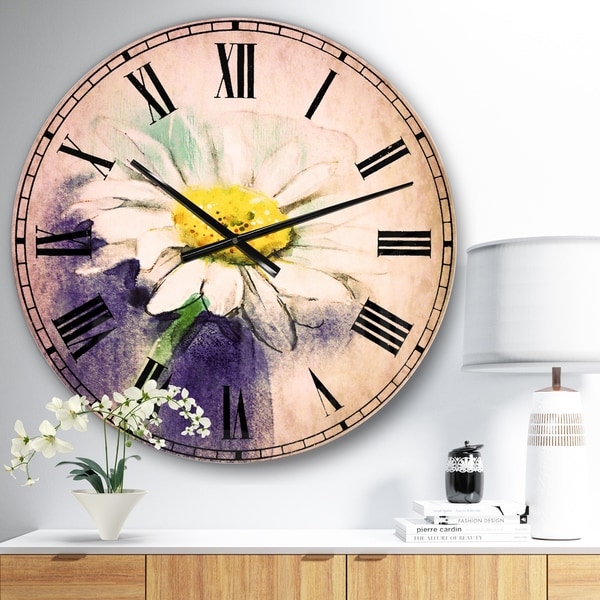 Designart 'White Gerbera Daisy in Blue' Flower Large Wall CLock