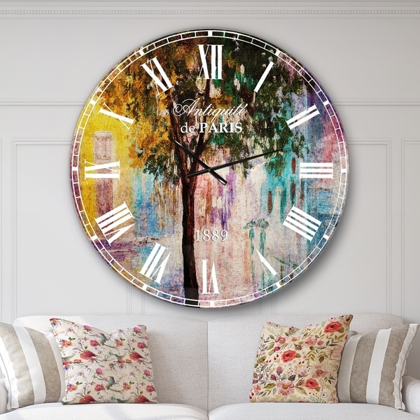 Designart 'Couple Walking in Rain' Landscape Large Wall CLock