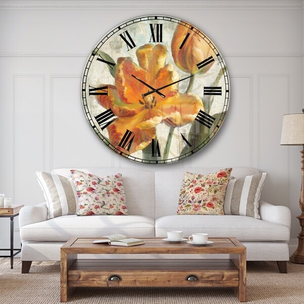 Designart 'Parrot Tulips I on Ivory' Cabin & Lodge Large Wall CLock