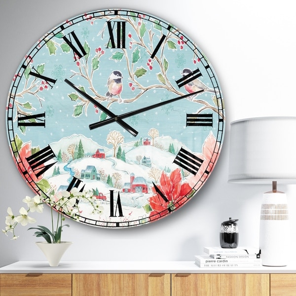 Designart 'Country Flower snowflakes II' Farmhouse Wall CLock