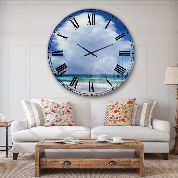 Porch & Den Beach Clouds II' Coastal Landscape Oversized Metal Clock