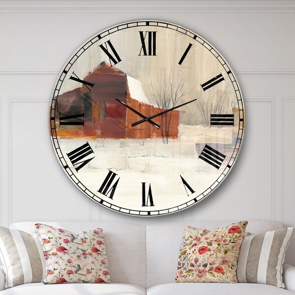 Designart 'Winter in the Barns' Farmhouse Large Wall CLock