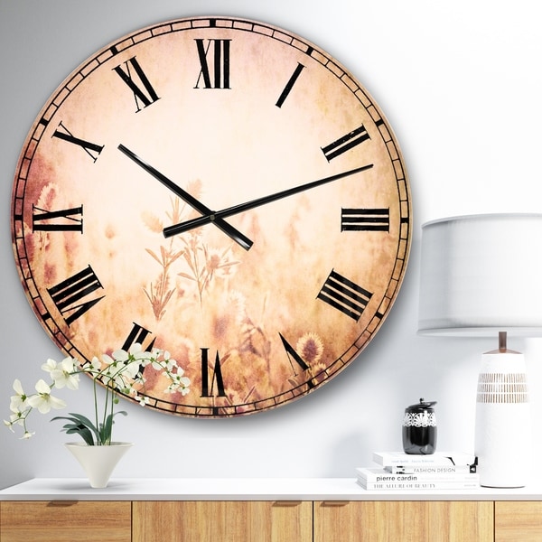 Designart 'Flowers in Mountain Meadow At Sunset' Flower Large Wall CLock