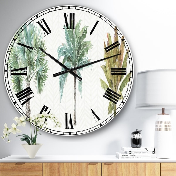 Designart 'Mixed Botanical Greens palms I' Farmhouse Large Wall CLock
