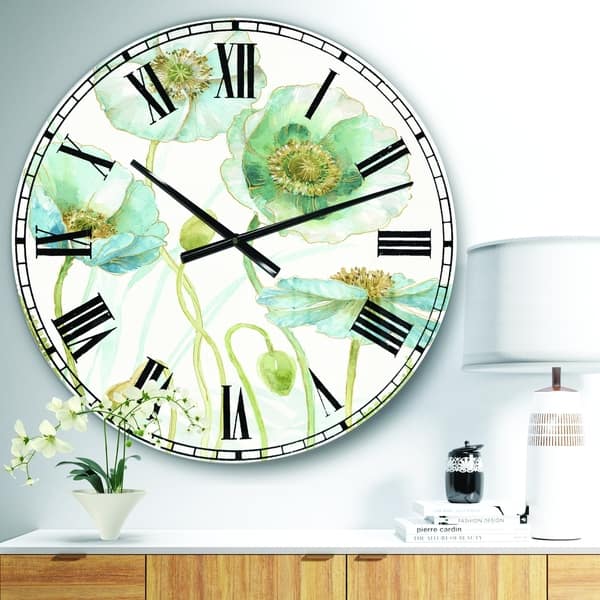 Designart Blue Cottage Flowers Drawing I Farmhouse Wall Clock On Sale Overstock 26431356 23 In Wide X 23 In High
