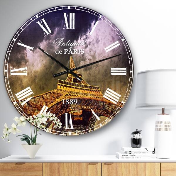 Designart Paris Eiffel Towerand Gorgeous Sky Photography Wall Clock On 26431360 Designart Paris Eiffel Towerand