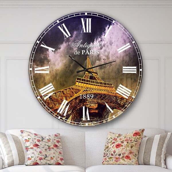 Designart 'Paris Eiffel Towerand Gorgeous Sky' Photography Wall CLock