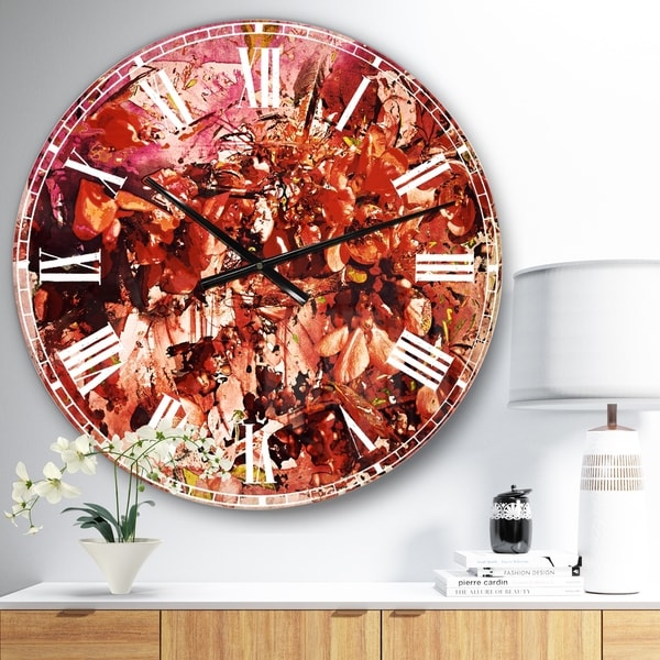Designart 'Bouquet of Red Sakura Flowers' Floral Large Wall CLock on Wrapped Canvas