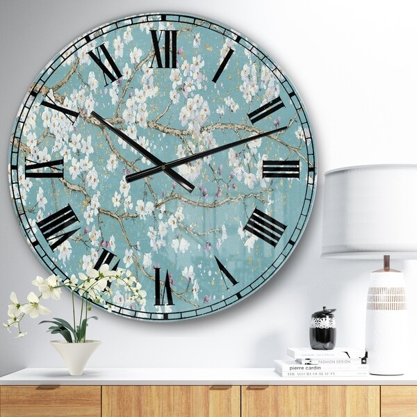 Designart 'Blue April Tree' Traditional Large Wall CLock