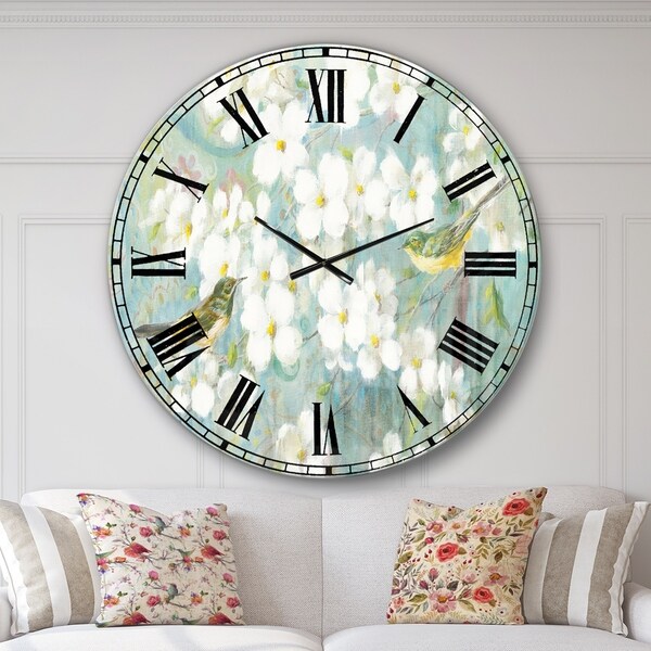 Designart 'Birds on Blossom' Traditional Large Wall CLock