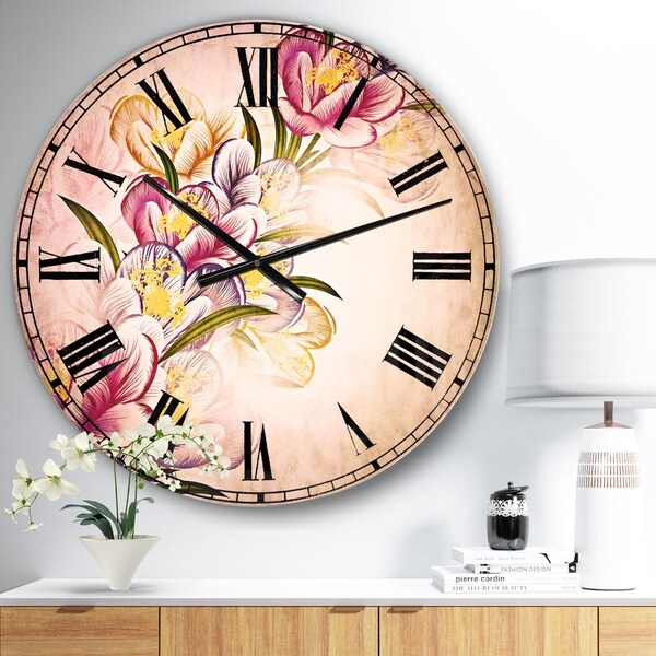 Designart 'Vector Purple Flowers' Floral Large Wall CLock