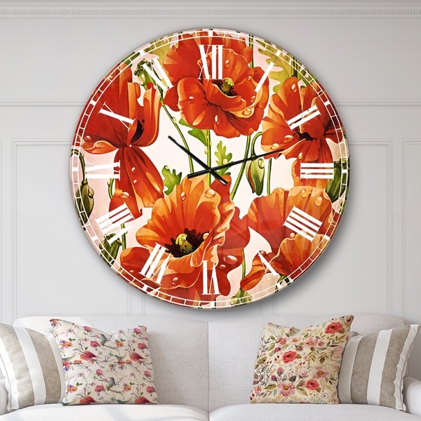 Designart 'Seamless Pattern of Red Poppies' Floral Large Wall CLock