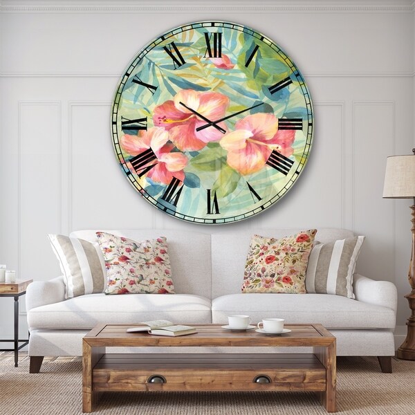 Designart 'Hibiscus Garden III' Traditional Large Wall CLock