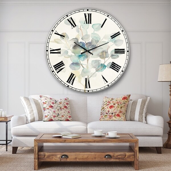 Designart 'Eucalyptus leaves I' Farmhouse Large Wall CLock