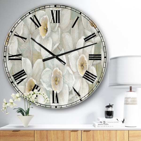 Designart 'Pure Pastel White flowers' Farmhouse Wall CLock