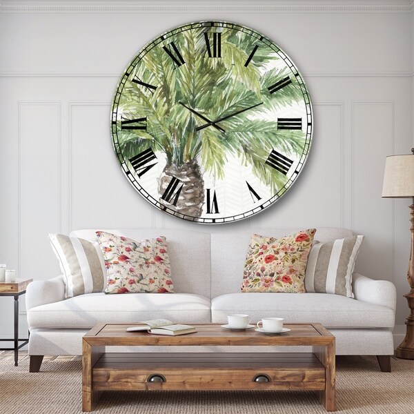 Designart 'Mixed Botanical Greens palms V' Farmhouse Large Wall CLock