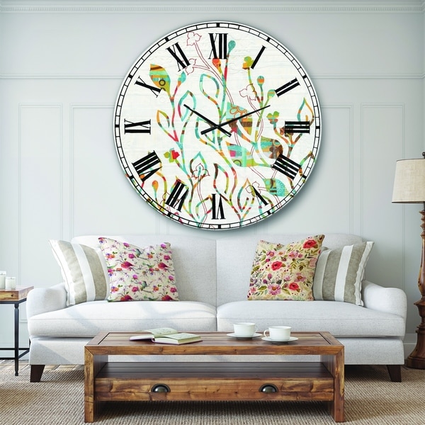 Designart 'Rainbow Coloured Vines And Flowers' Cabin & Lodge Large Wall CLock