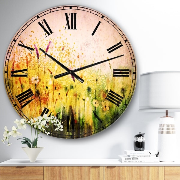 Designart 'Cosmos Flowers and White Wildflowers' Floral Large Wall CLock