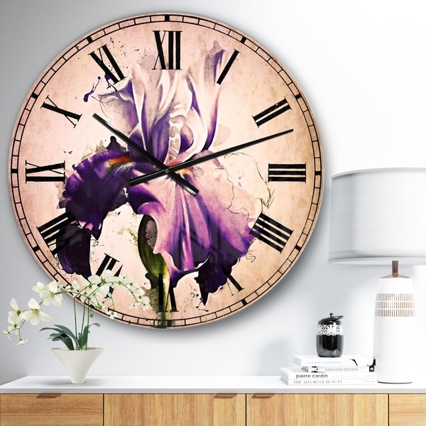 Designart 'Beautiful Blue Iris Watercolor Sketch' Floral Large Wall CLock