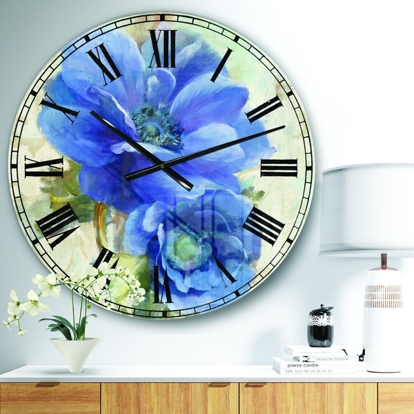 Designart 'Blue Anemone Flower' Floral Farmhouse Large Wall CLock