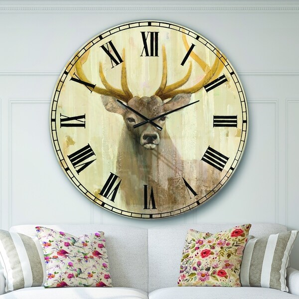 Designart 'Goldern Deer III' Modern Farmhouse Large Wall CLock