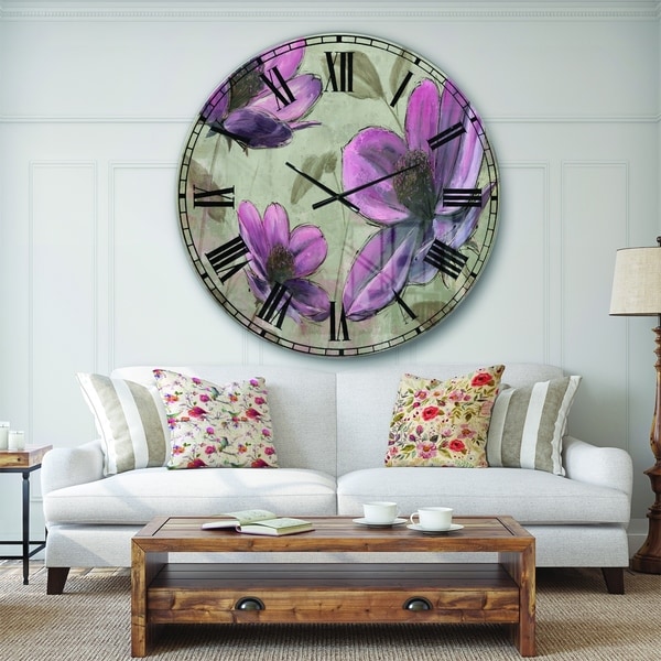 Designart 'Plum Pink Cottage Flowers' Traditional Wall CLock